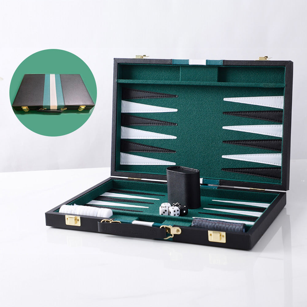 45cm/18inch Leather Backgammon Set - Black and Green