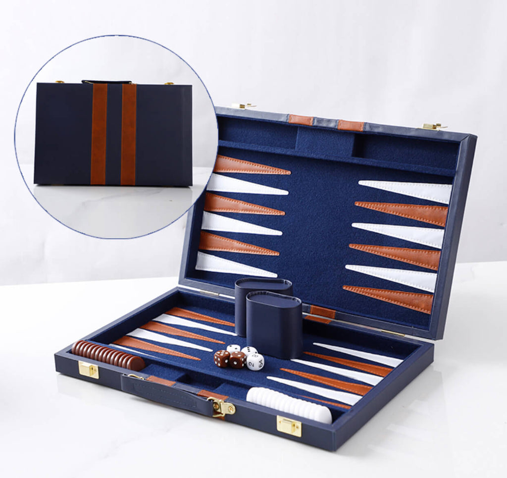 45cm/18inch Leather Backgammon Set - Ocean Blue