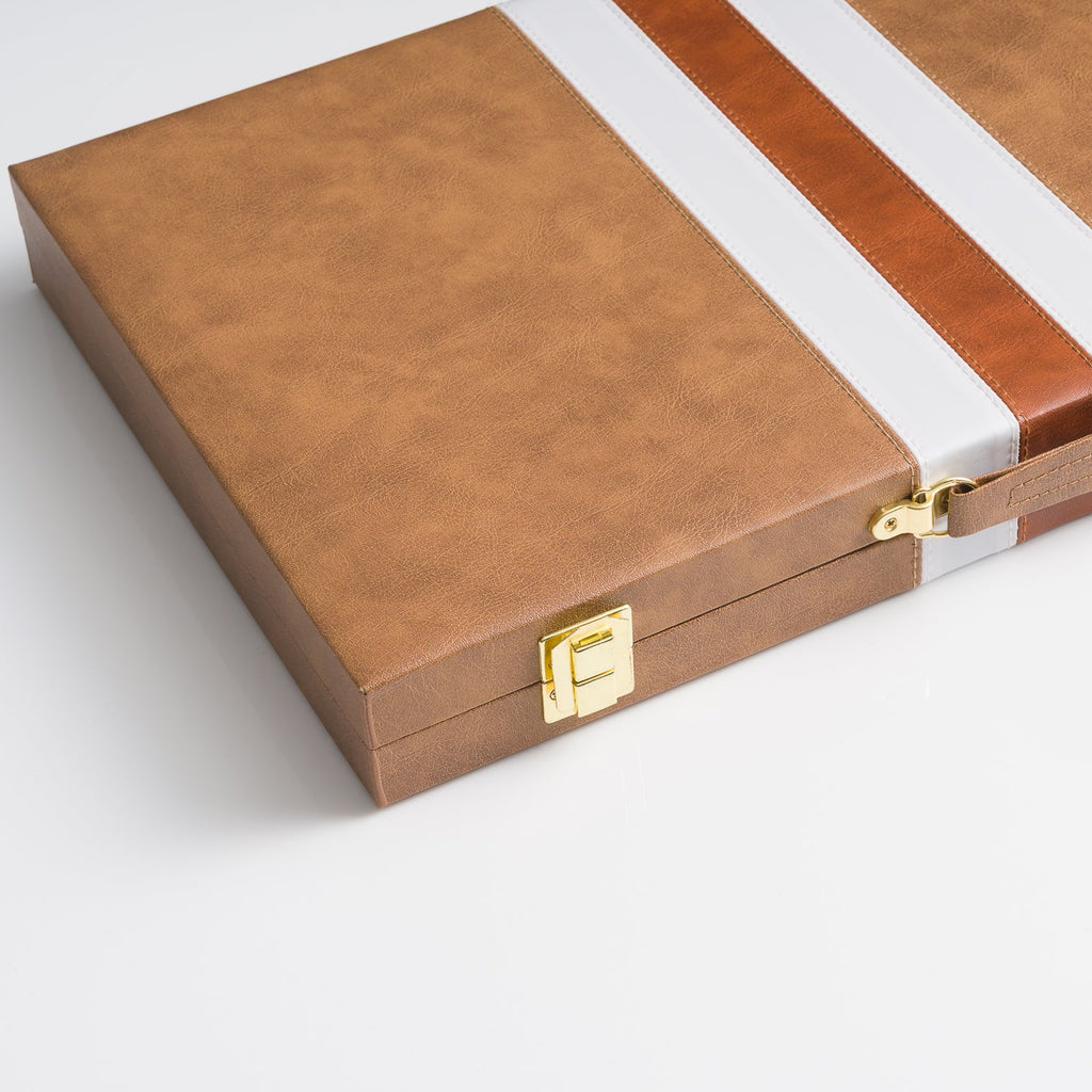 45cm/18inch Leather Backgammon Set - Vintage Brown