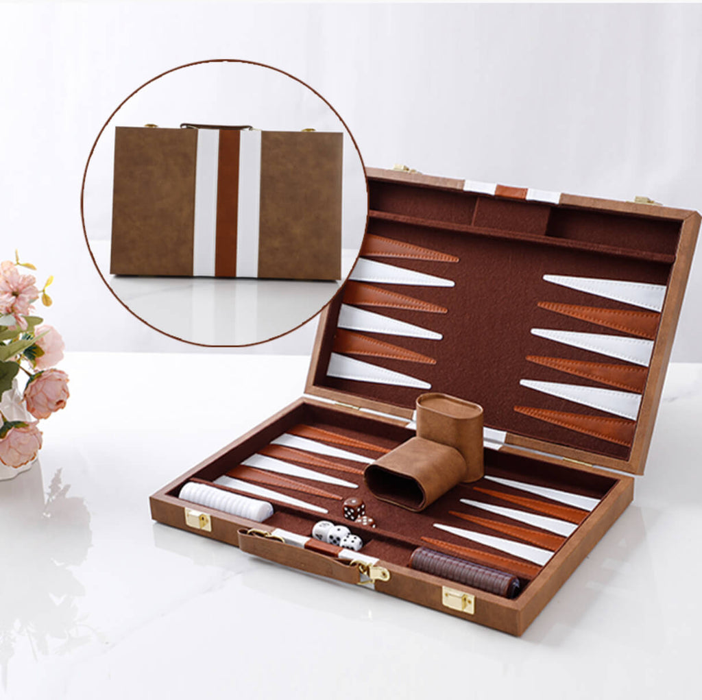 45cm/18inch Leather Backgammon Set - Vintage Brown