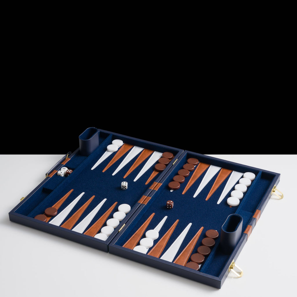 45cm/18inch Leather Backgammon Set - Ocean Blue