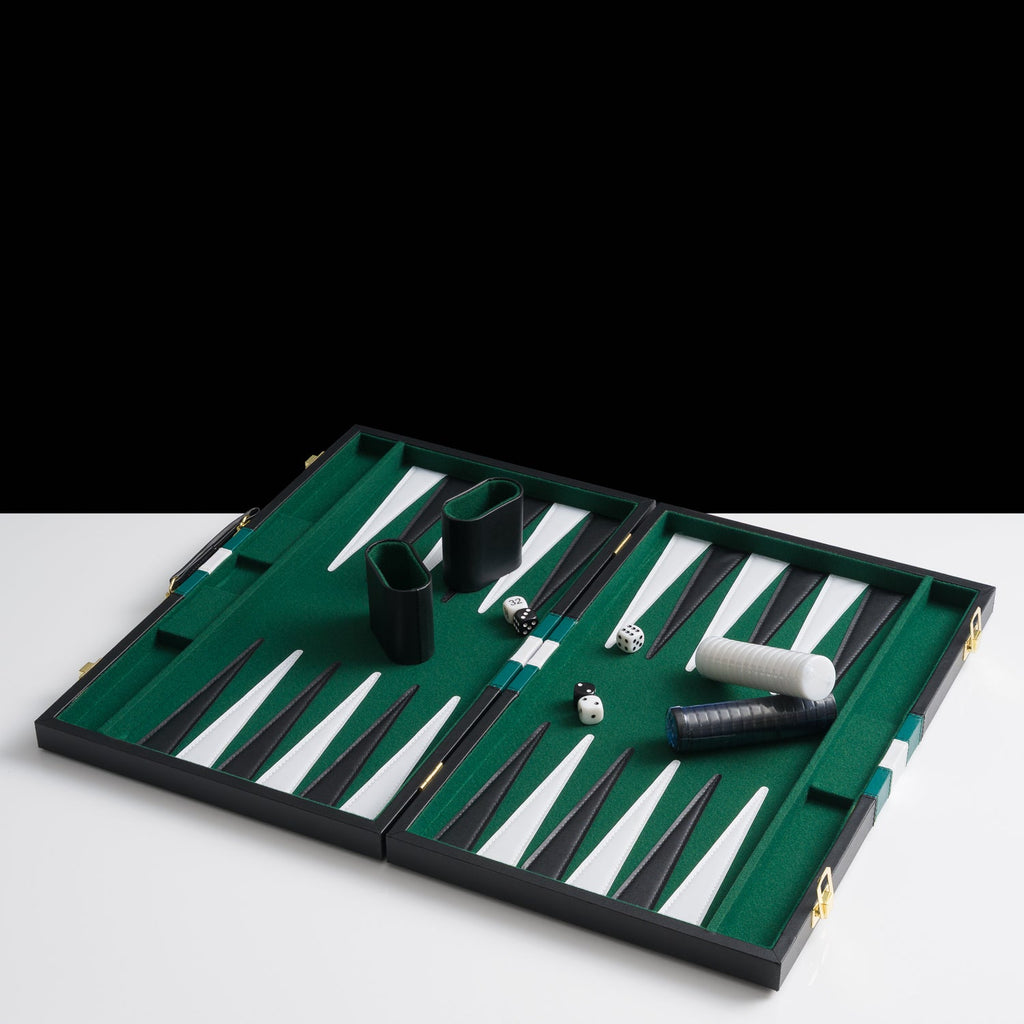 45cm/18inch Leather Backgammon Set - Black and Green