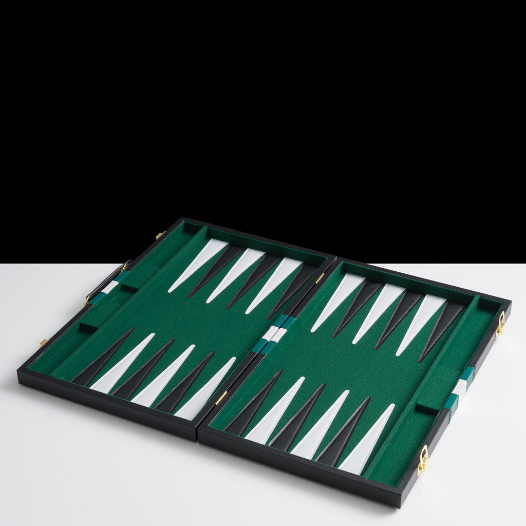 45cm/18inch Leather Backgammon Set - Black and Green