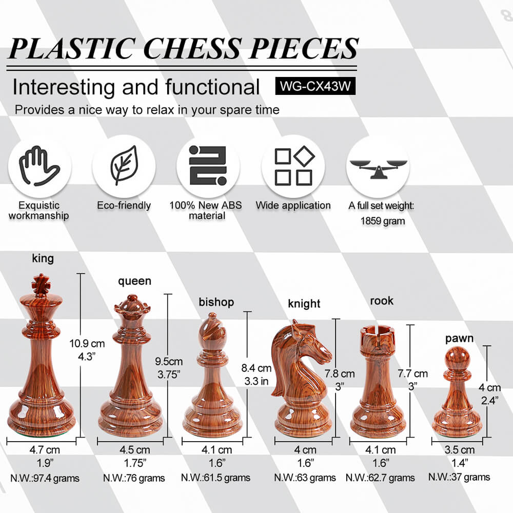 Wooden Coloured & Quadruple Weighted Chess Pieces - King Height 110mm